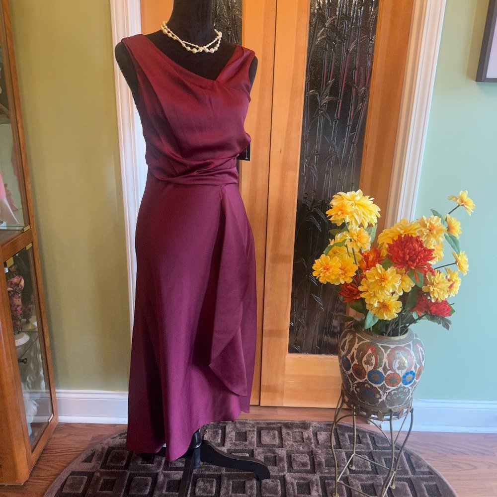 Just... Taylor Formal Wear Burgundy High Low Ruffle Midi Dress NWT